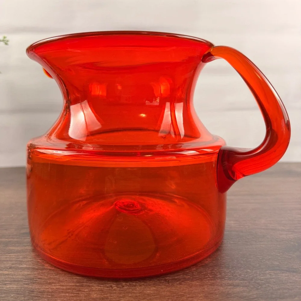 Greenwich Flint-Craft 1224-S Orange Glass Pitcher Tom Connally Vintage GFC